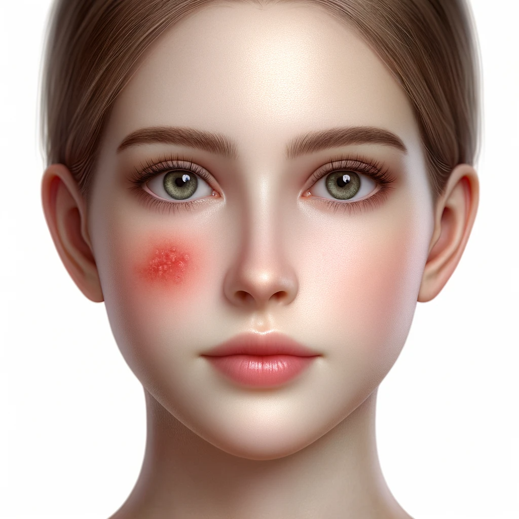 Digital art of a woman with clear skin and rosy cheeks