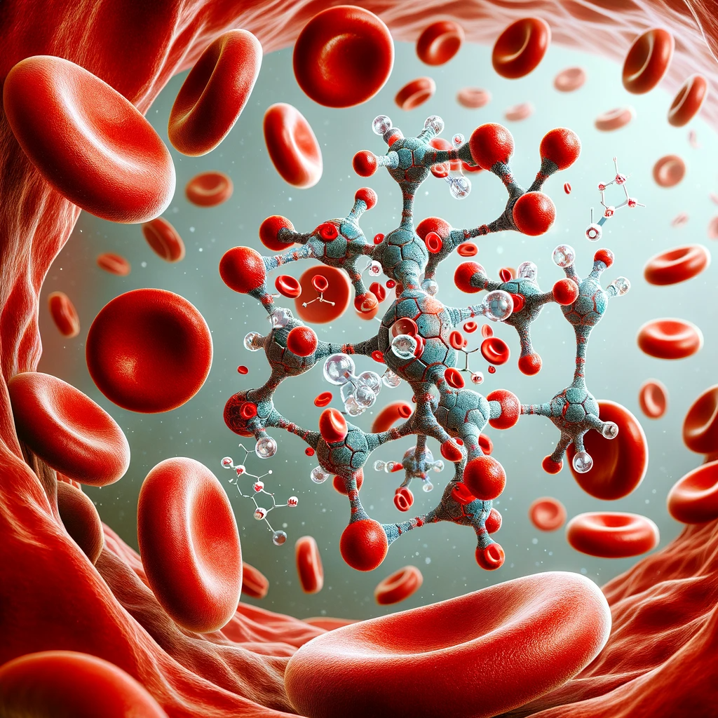 3D illustration of blood cells and molecules.