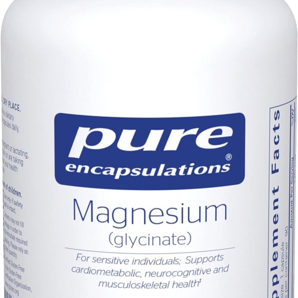 Bottle of Pure Encapsulations Magnesium Glycinate Dietary Supplement.