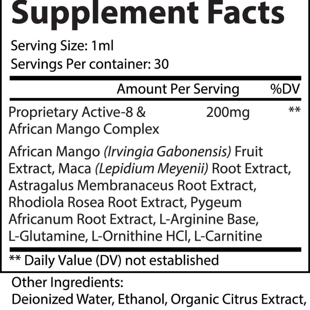 Nutritional supplement label with ingredients and serving size.