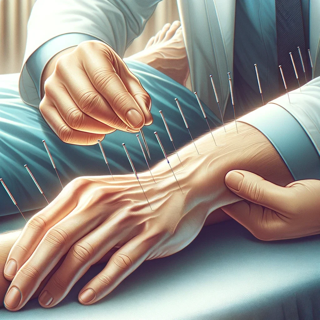 Acupuncture treatment on a person's arm